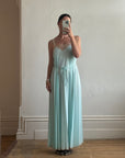 Vintage 50s Aqua Pleated Negligee Slip Cream Lace