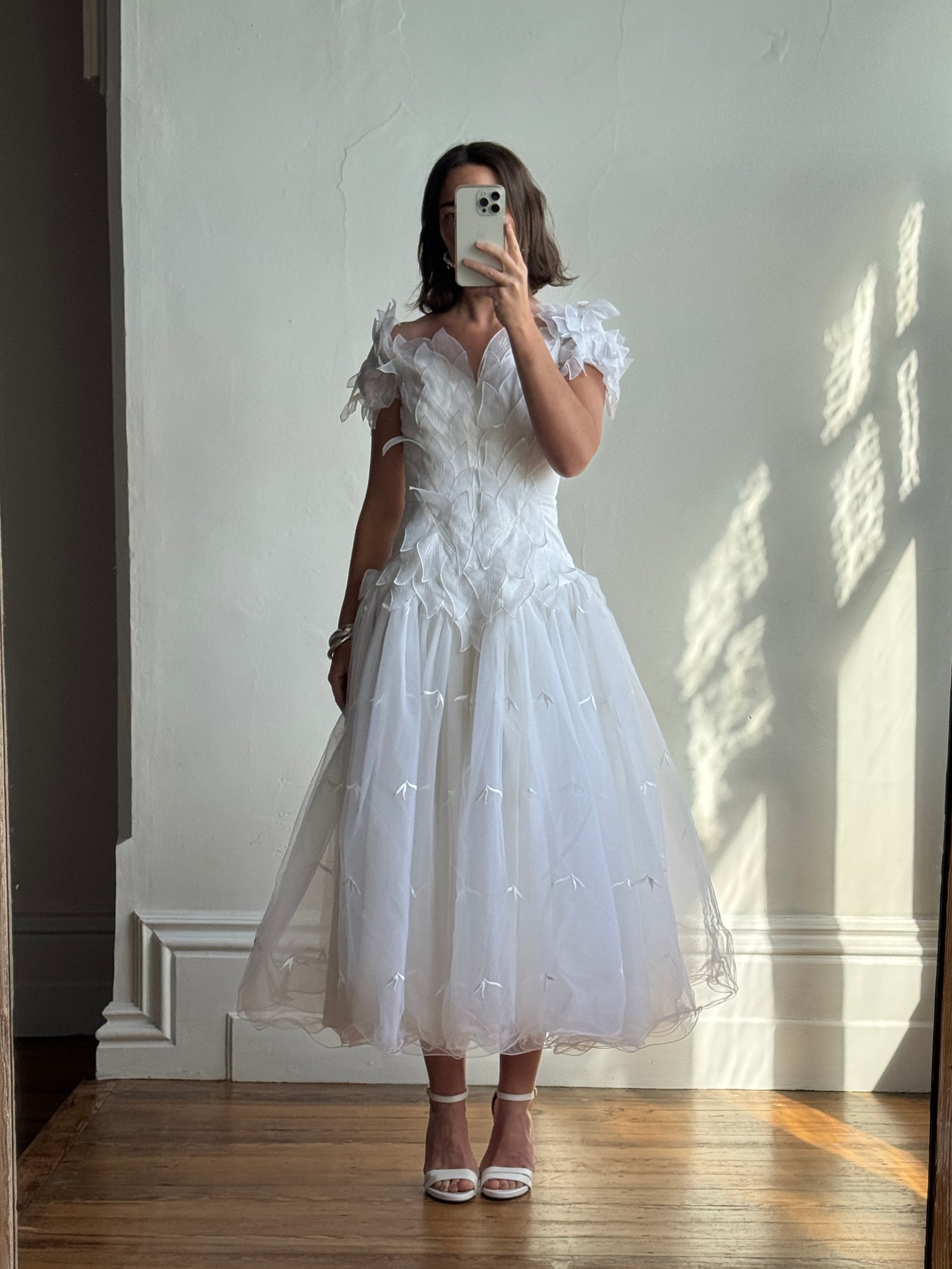 Vintage 80s Basque Waist Tinkerbell Wedding Gown