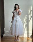 Vintage 80s Basque Waist Tinkerbell Wedding Gown