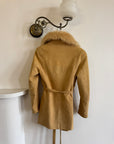 Vintage 70s Caramel Suede Belted Jacket with Fur Collar
