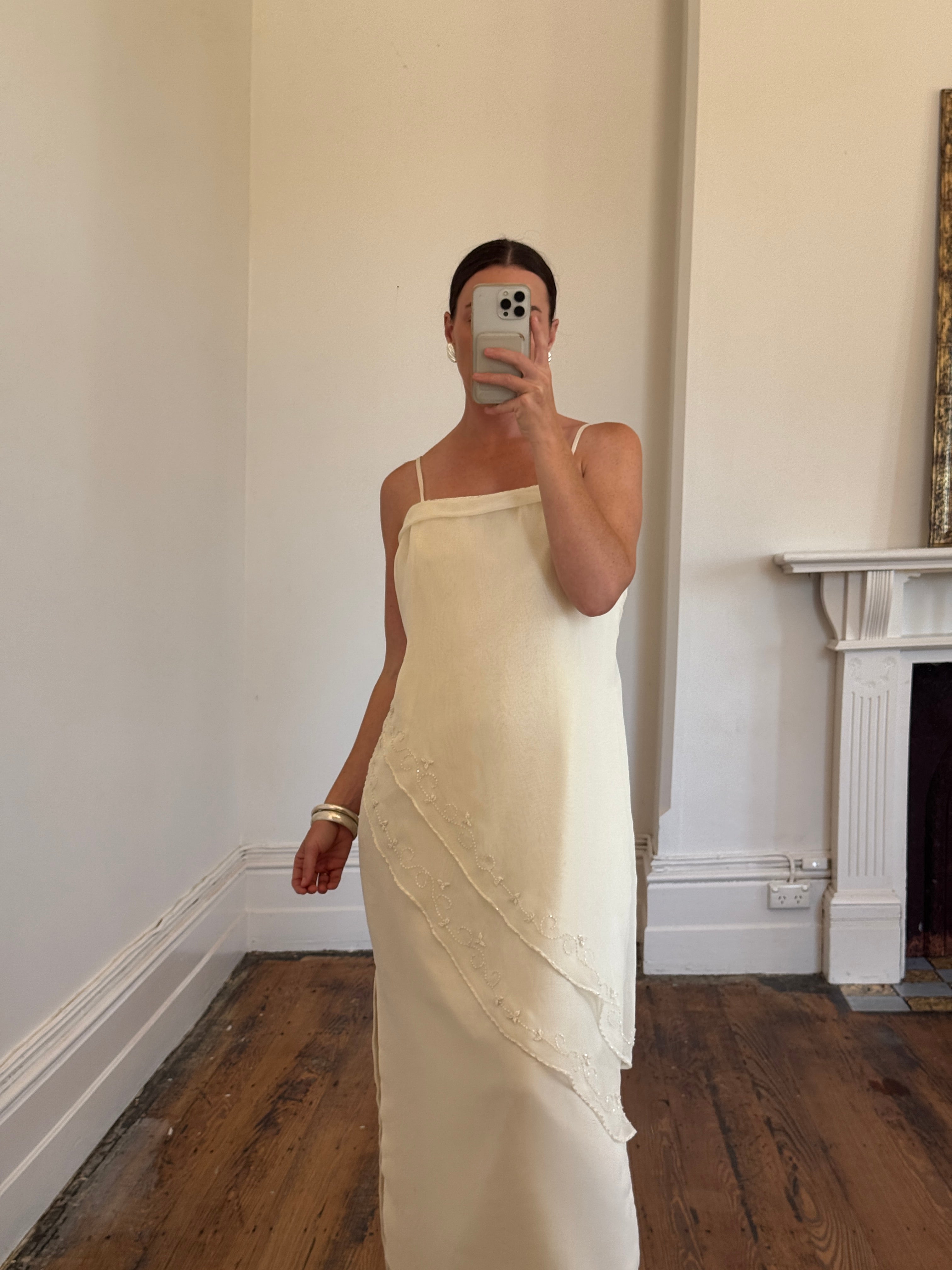 Vintage 90s Embroidered Column Wedding Dress