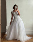 Vintage 80s Pearl Embellished Chiffon Princess Wedding Dress