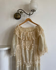 Vintage 70s Patchwork Lace Gown Creme