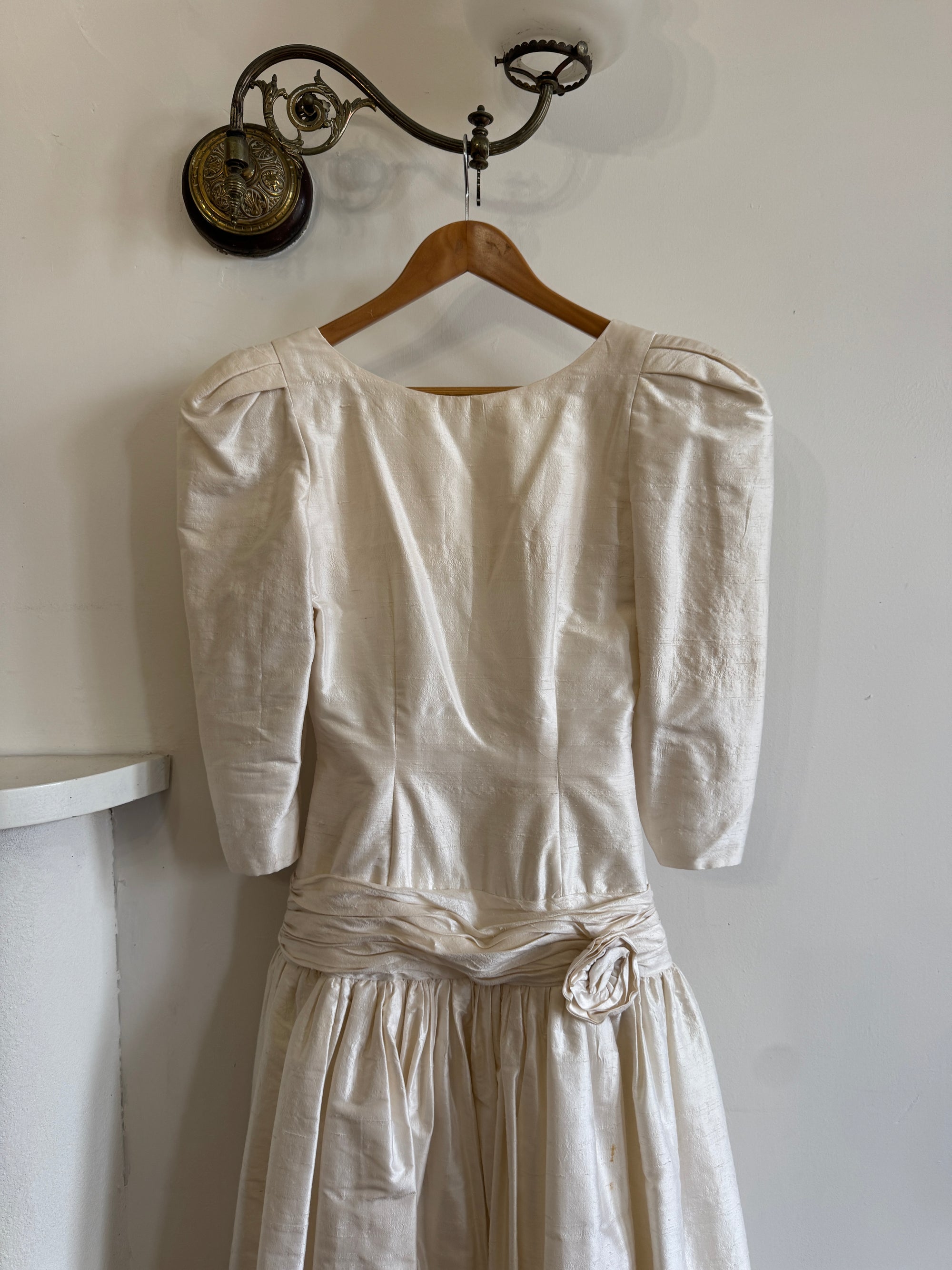 Vintage 80s Pure Silk Drop Waist Bridal Midi