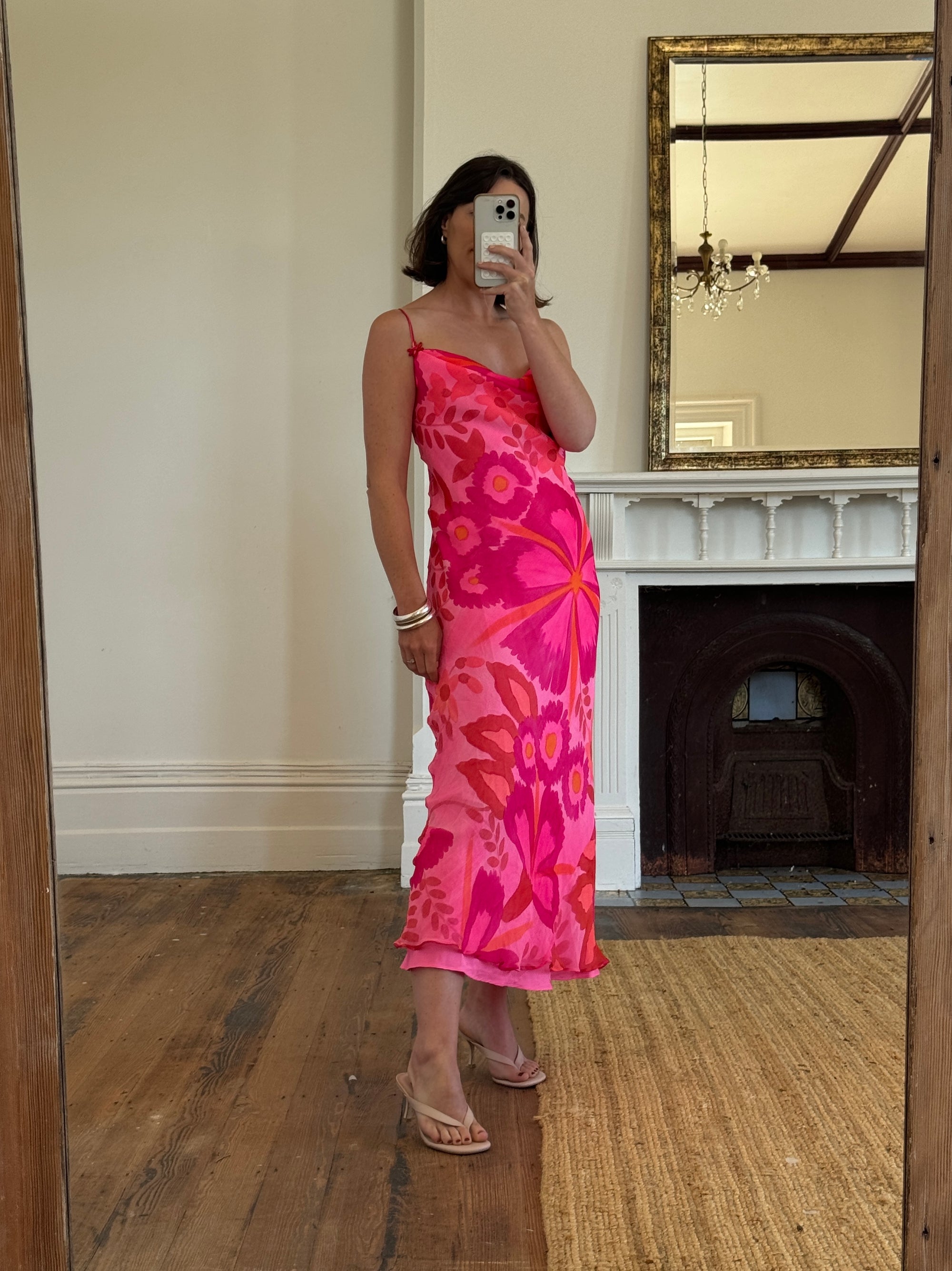 Vintage Y2K Jenny Packham London Pure Silk Slip Dress Sunset