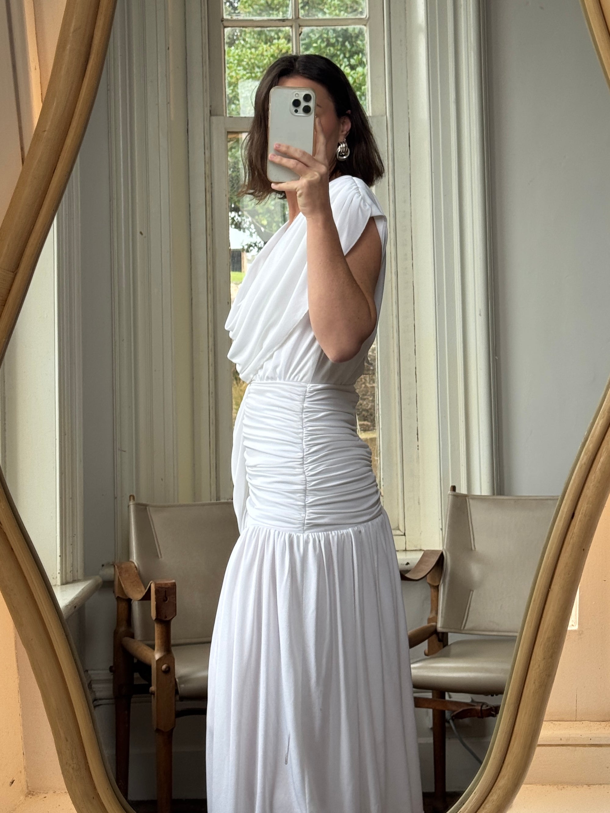 Vintage 80s Draped Jersey Australian Made Wedding Dress White