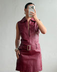 Vintage 90s Burgundy Leather Zip Front Dress
