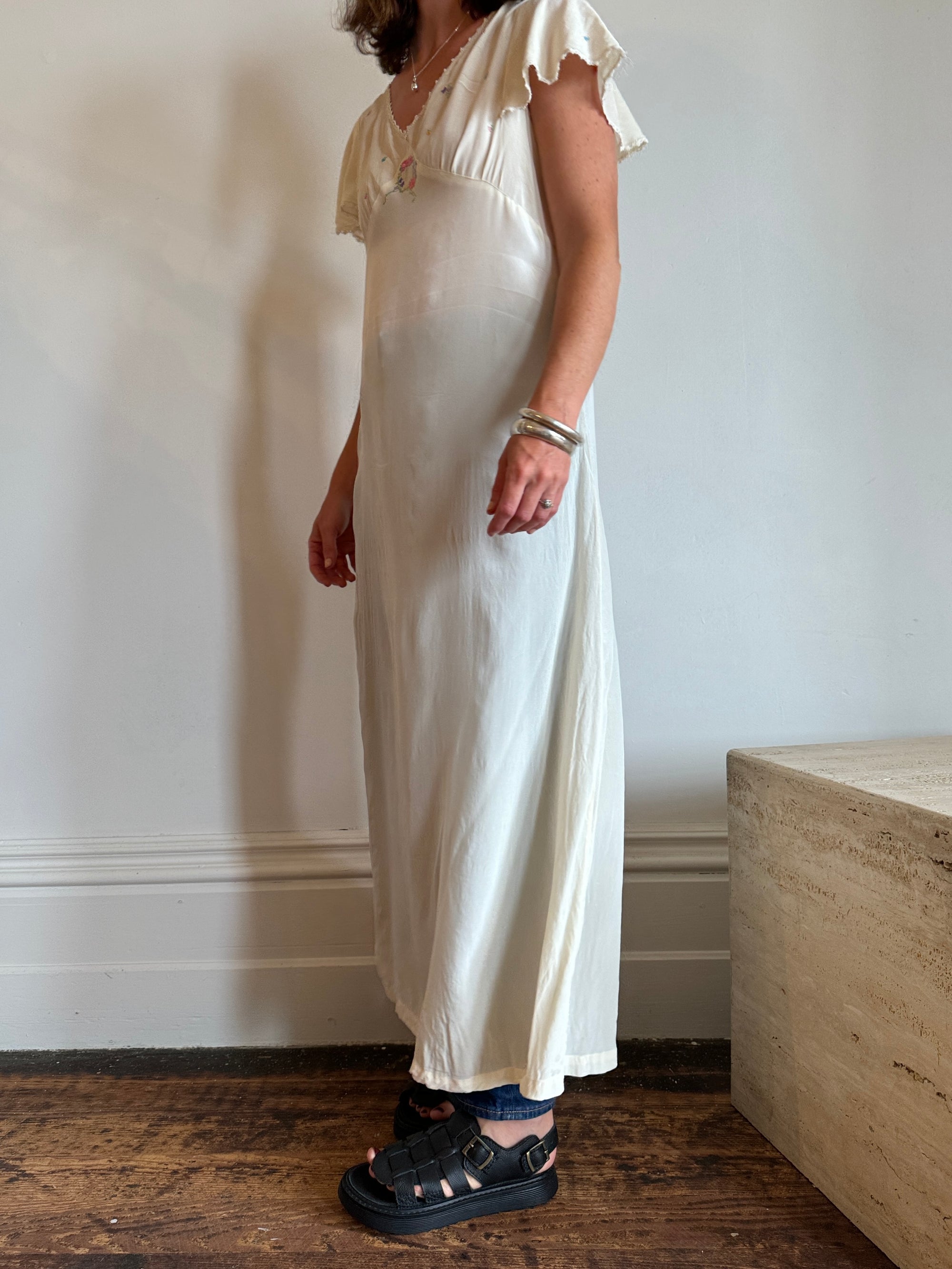 Vintage Cream Sundress with Floral Embroidery