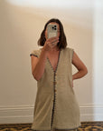 Vintage Beige Knit Vest and Pant Set with Contrast Stitch