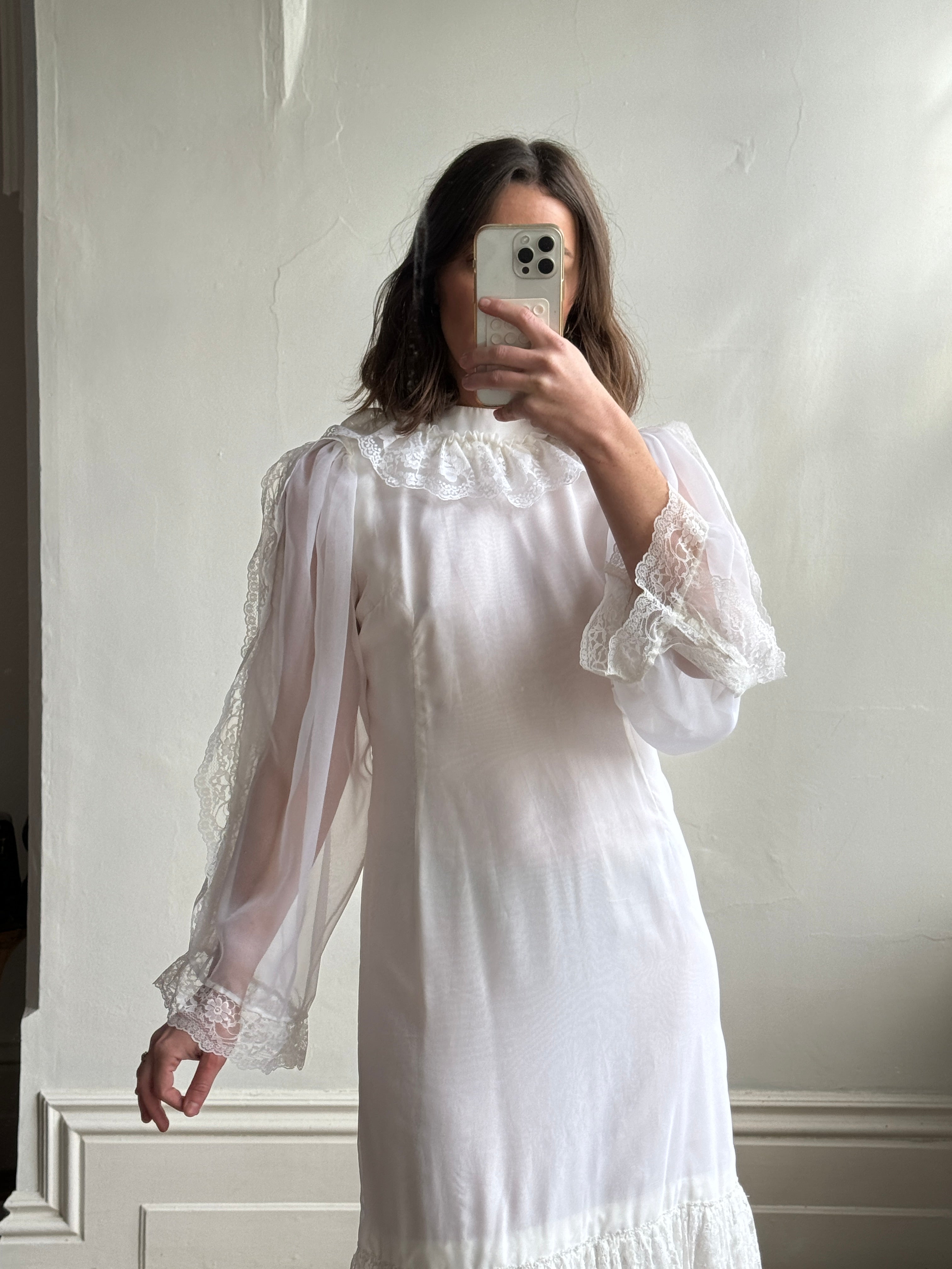 Vintage 70s Ruffled Bridal Midi