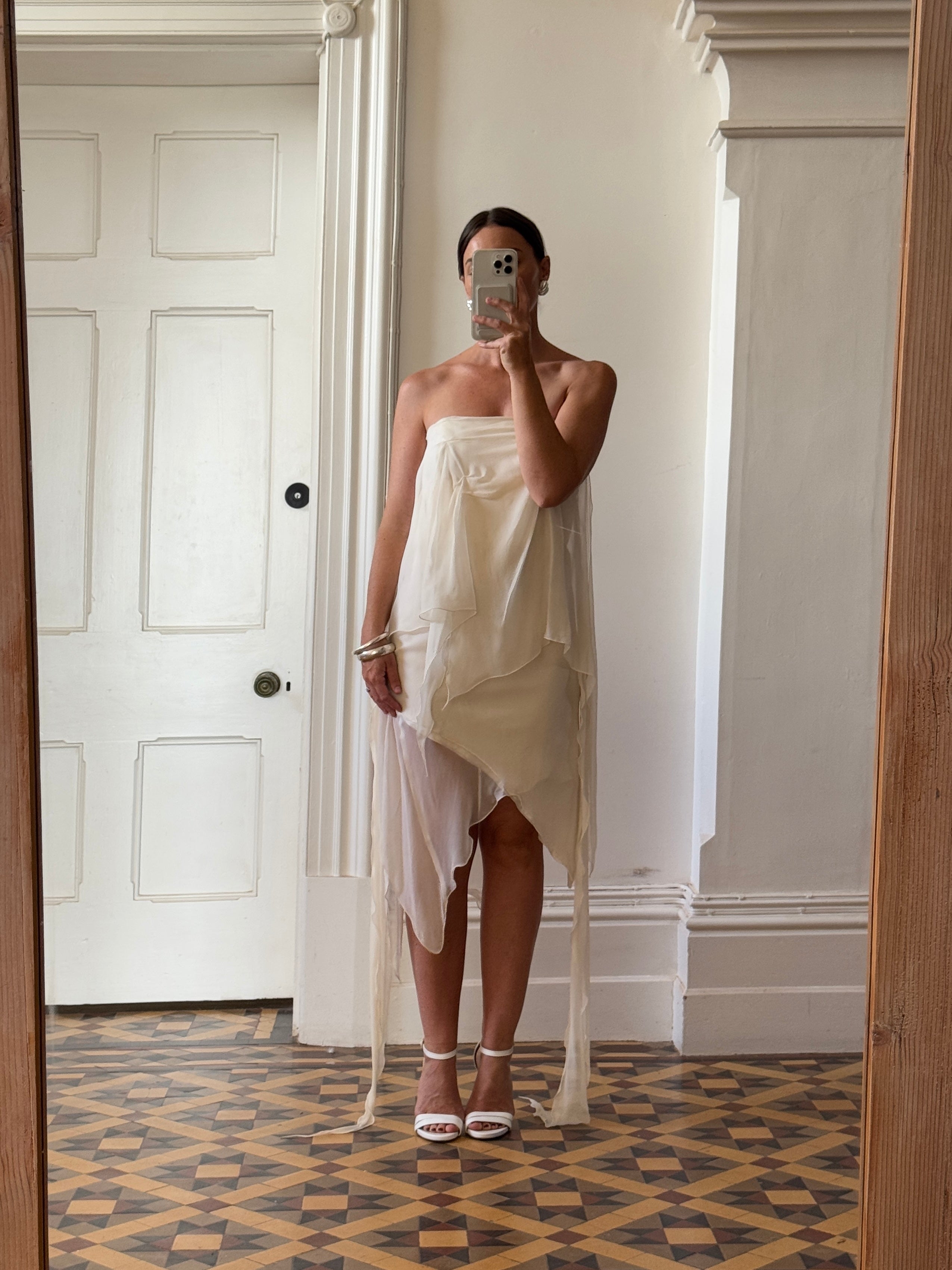 Vintage Y2K Strapless Pure Silk Fairy Dress Creme