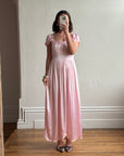 Vintage 30s Baby Pink Liquid Satin Slip with Creme Lace Trim