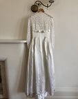 Vintage 50s Reworked Lace Long Sleeve Satin Wedding Gown With Bow