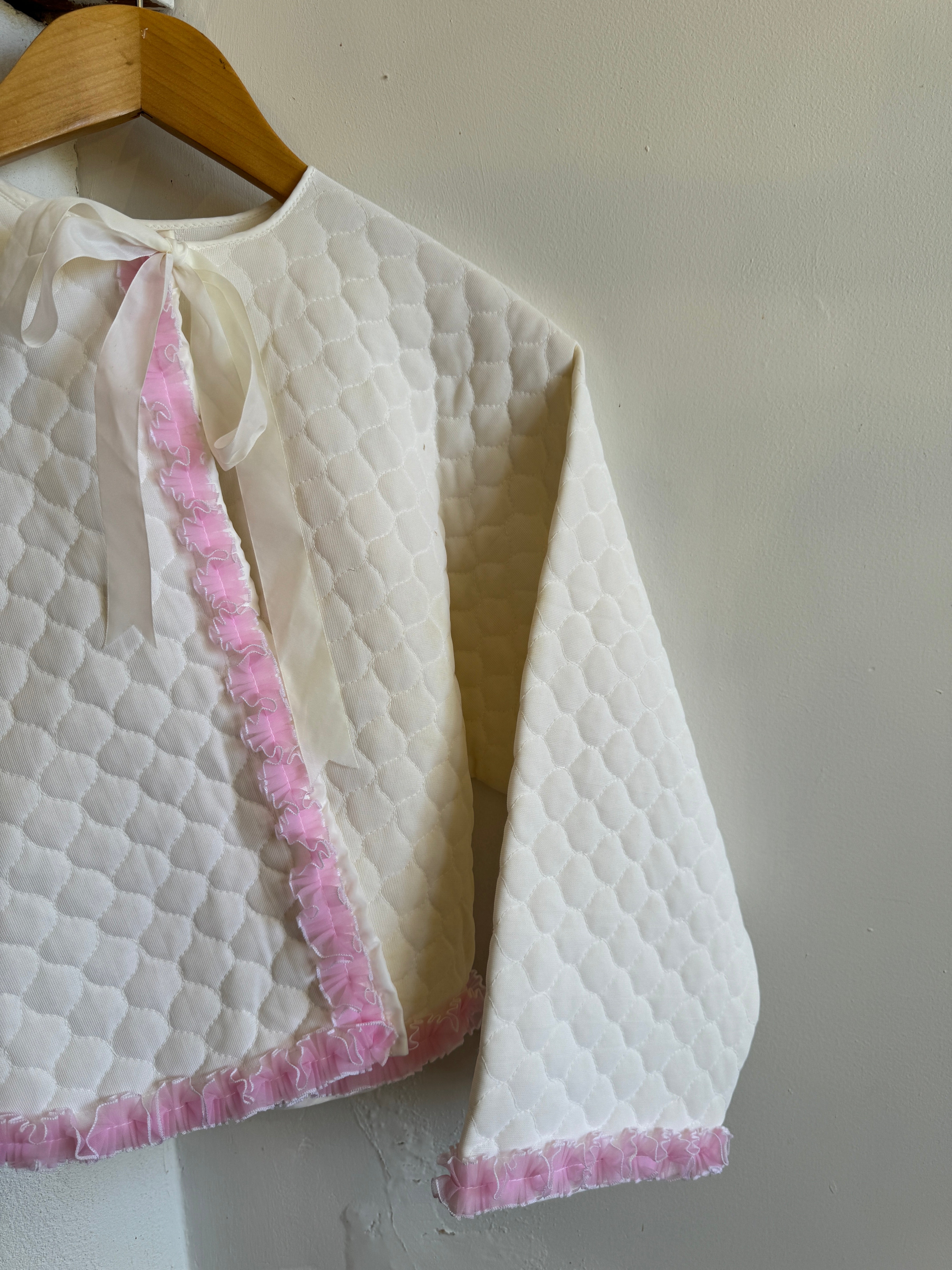Vintage Quilted Ribbon Tie Top With Pink Trim