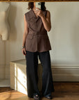 Vintage Taupe Brown Belted Utility Vest