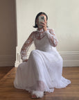 Vintage 60s Floral Lace Pleated Wedding Dress With Train