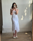 Vintage 90s Fairy Cowl Neck Wedding Dress With Hand Beaded Vine Embroidery