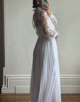 Vintage 60s Floral Lace Pleated Wedding Dress With Train
