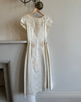 Vintage 30s Satin Wedding Dress with Applique Pearl and Lace