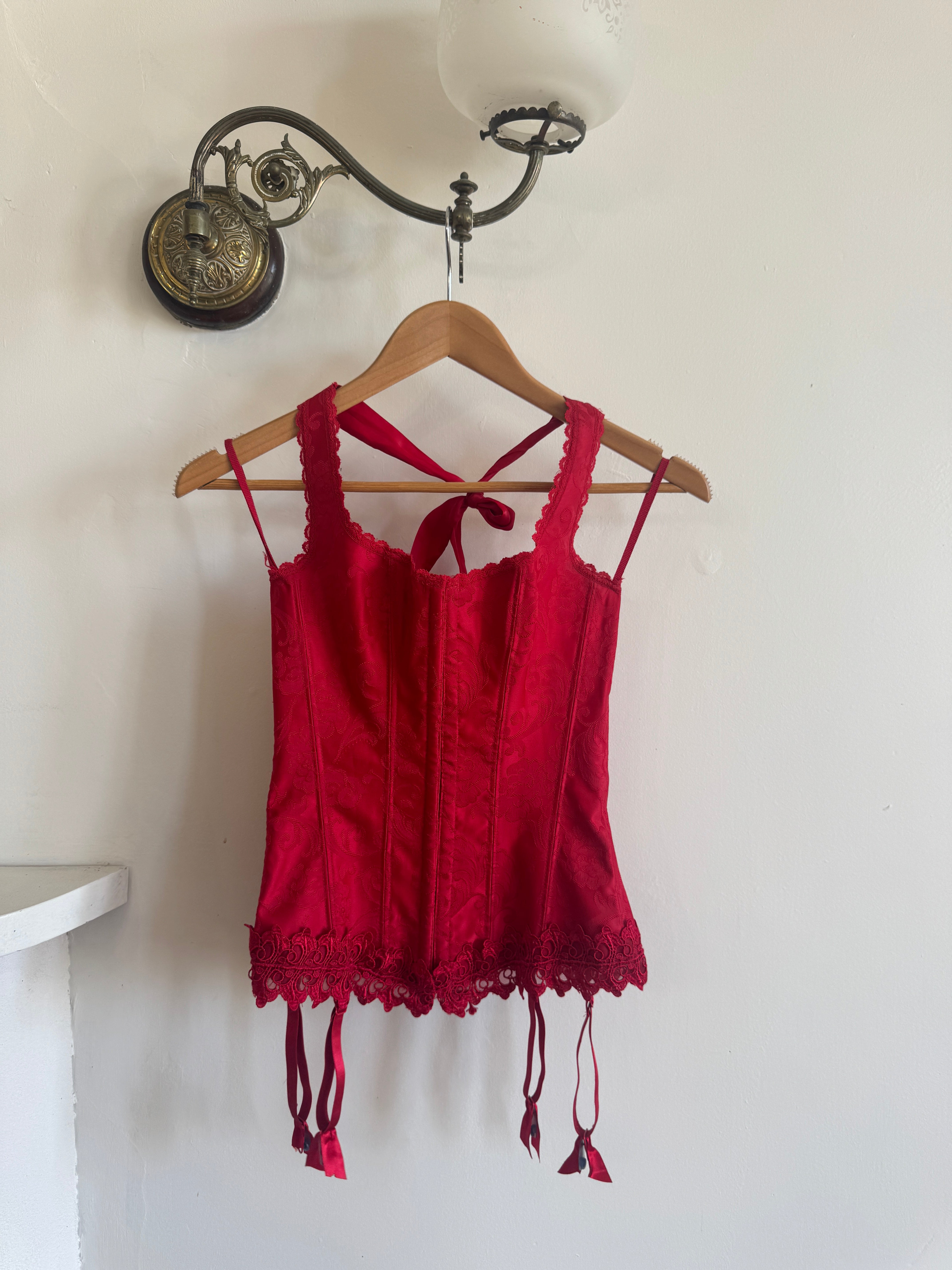 Vintage Y2K Halter Lace Up Corset Red