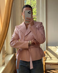 Vintage 90s Mini Trench Leather Jacket Baby Pink