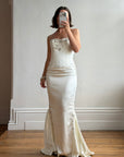Vintage 90s Couture Satin Lace Up Fishtail Wedding Dress