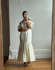 Vintage 80s Drop Waist Quilted Wedding Dress Creme