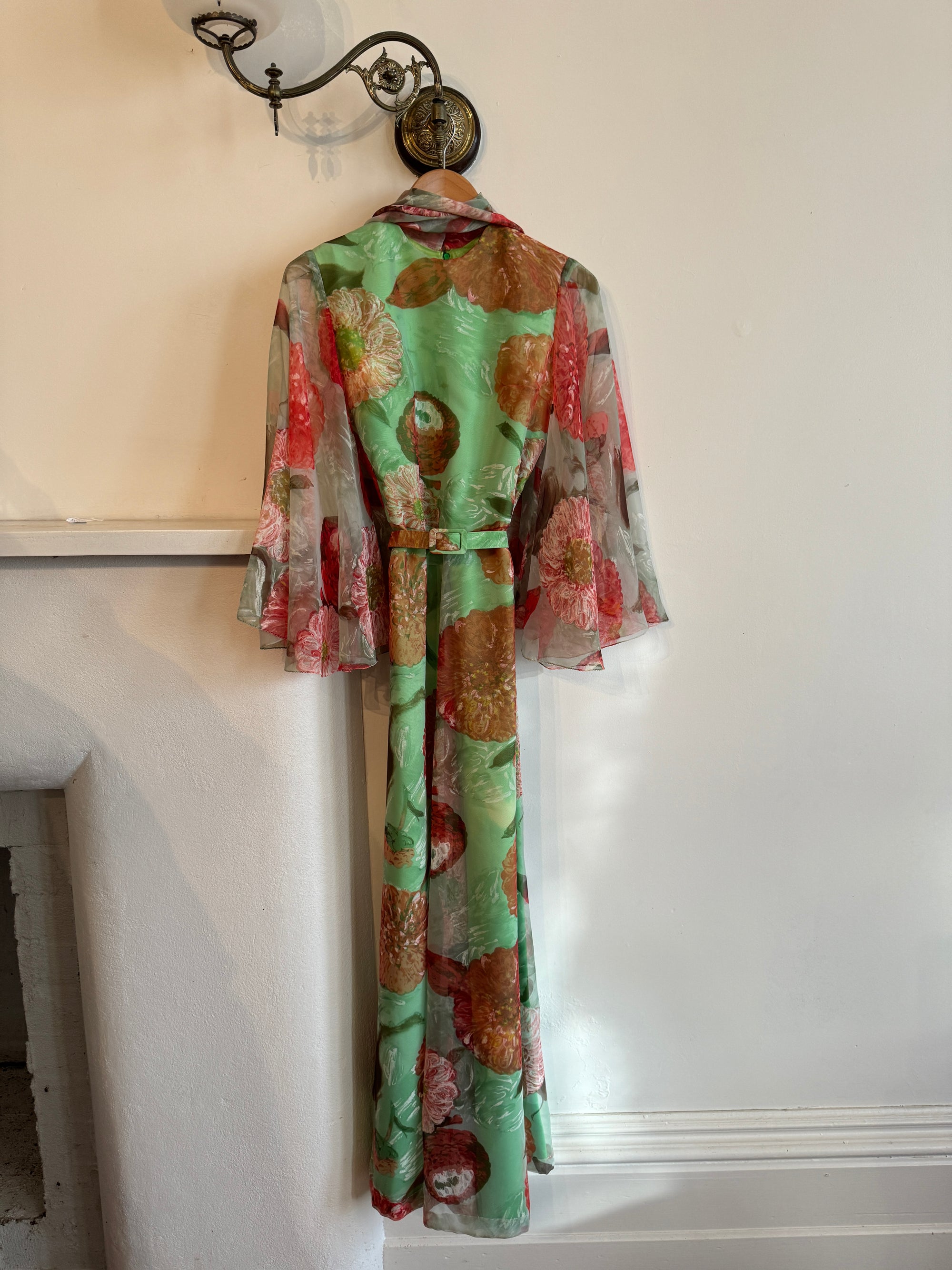 Vintage 70s Floral Belted Maxi Dress