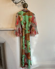 Vintage 70s Floral Belted Maxi Dress