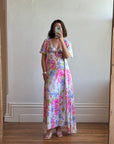 Vintage 70s Pink Floral Slip and Wrap Dress Set