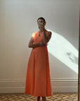 Vintage 70s Rhinestone Collared Sleeveless Dress Coral
