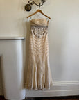 Vintage 90s Embroidered Waist Strapless Wedding Dress Creme