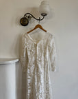Vintage 60s Guipure Lace Long Sleeve Wedding Gown with Train