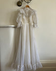 Vintage 80s Ruffled Sheer Organza Wedding Dress