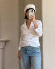 Vintage 90s Structured Collar Gathered Blouse Crisp White
