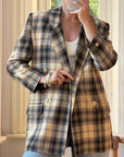 Vintage 90s Plaid Blazer Navy, Burgundy and Cream