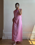 Vintage 80s Boat Neck Crinkle Dress Hot Pink