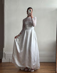 Vintage 50s Reworked Lace Long Sleeve Satin Wedding Gown With Bow