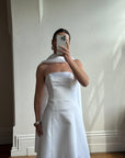 Vintage 90s A-Line Strapless Satin Wedding Dress with Shawl