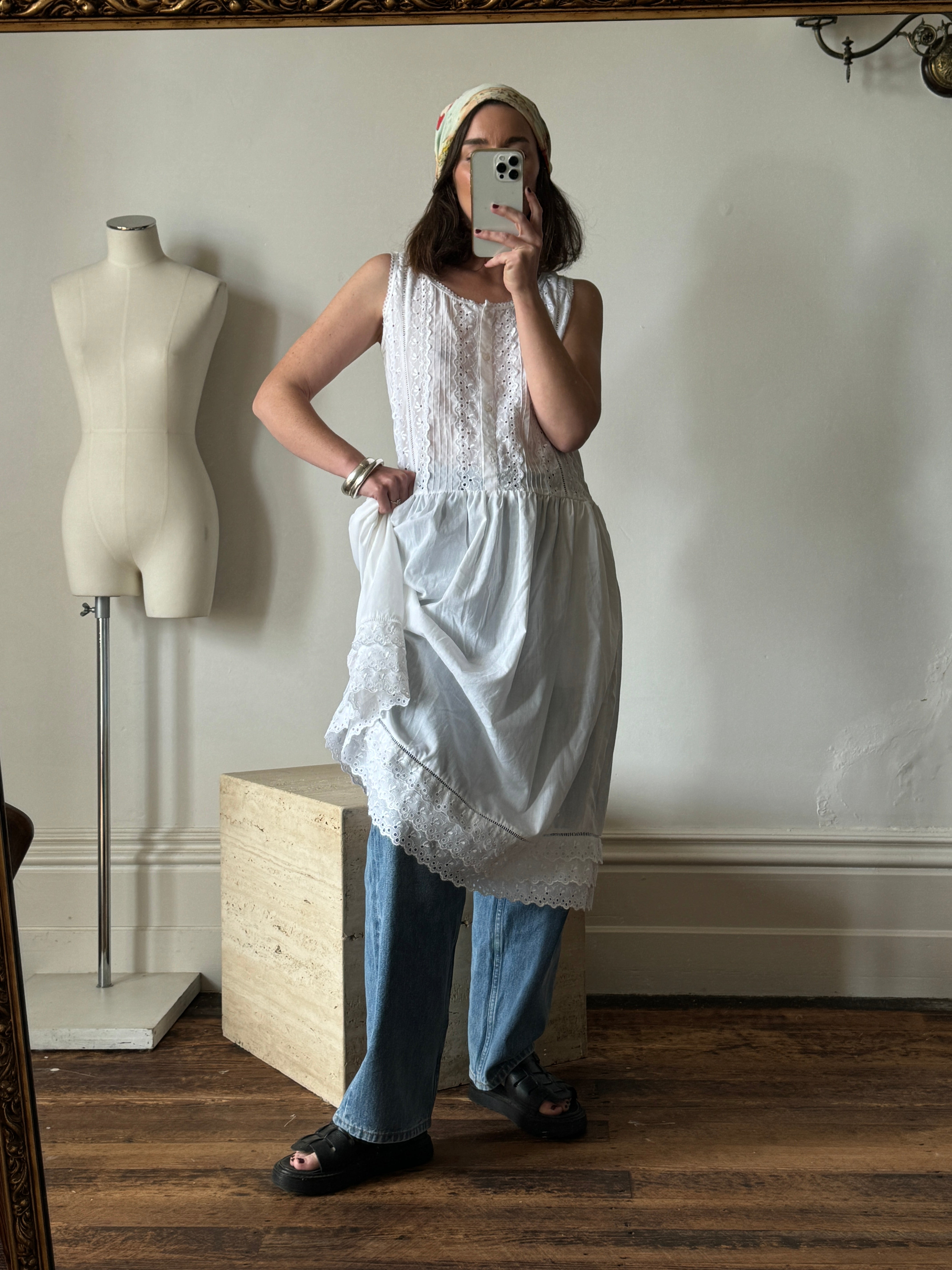 Vintage 90s Cotton Broderie Anglaise Sundress