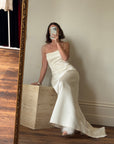 Vintage 90s Australian Made Column Strapless Satin Wedding Dress