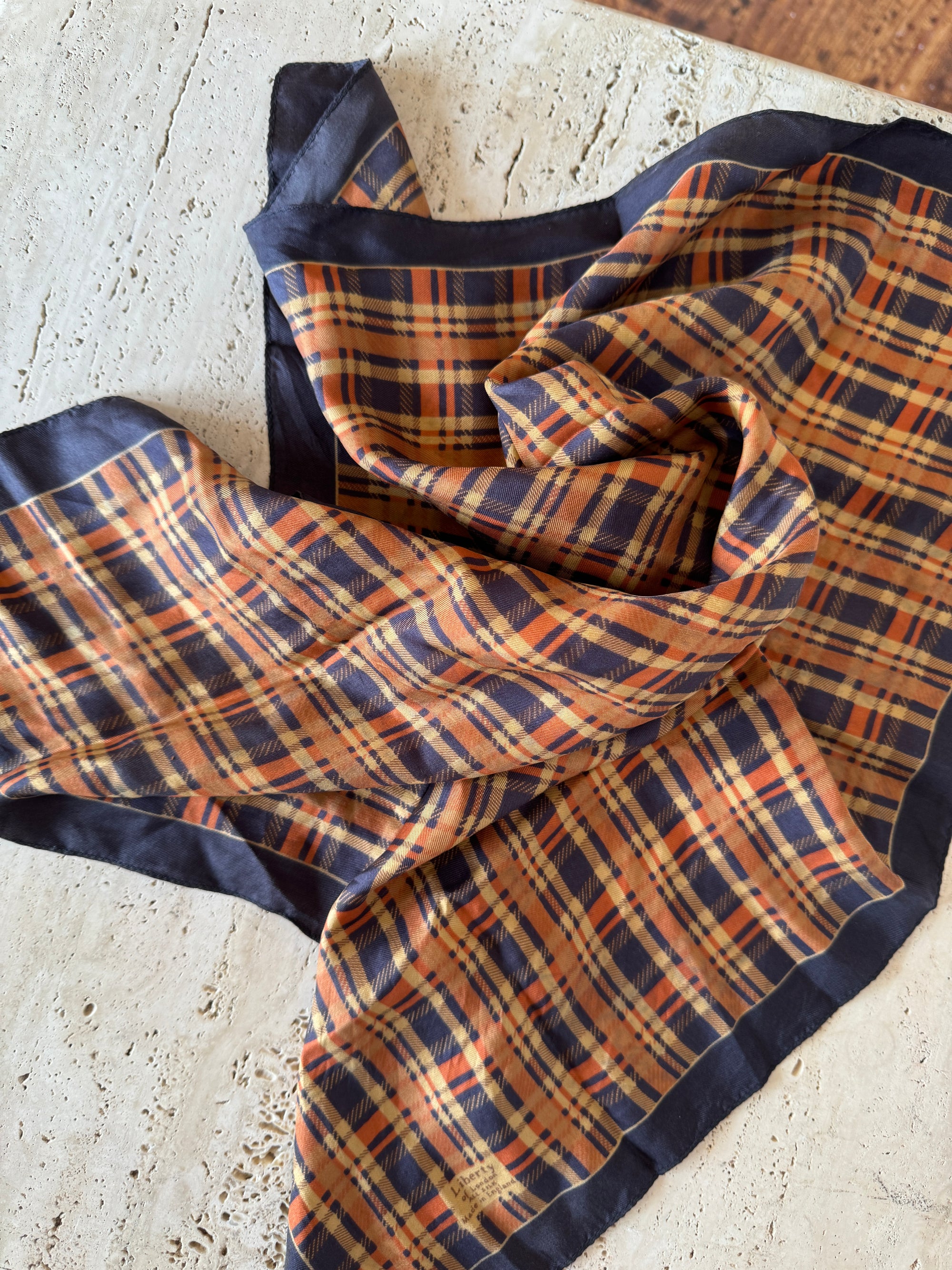 Vintage Liberty of London 100% Silk Check Scarf