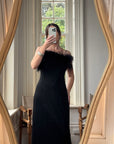 Vintage 90s Lurex Ostrich Feather Dress Noir