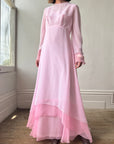 Vintage 70s Pink Tiered Waterfall Gown