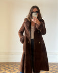 Vintage Suede Leather and Shearling Coat Chocolate Brown