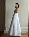 Vintage 90s A-Line Satin Wedding Dress with Rhinestone Pendant