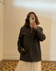 Vintage 90s Brown Leather Zip Front Oversized Jacket