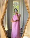 Vintage 80s Boat Neck Crinkle Dress Hot Pink
