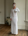 Vintage 60s Crochet Lace Long Sleeved Wedding Gown