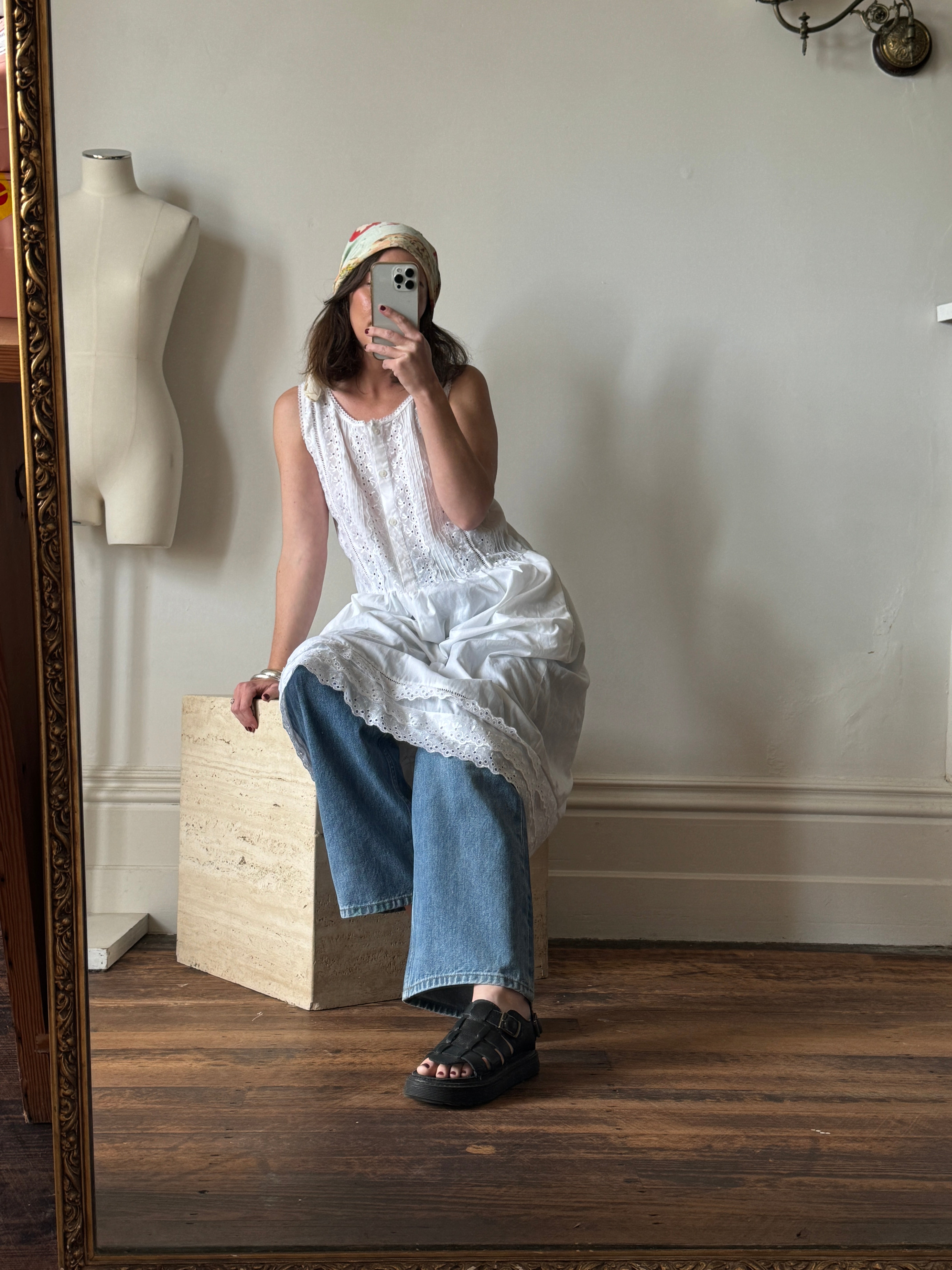 Vintage 90s Cotton Broderie Anglaise Sundress
